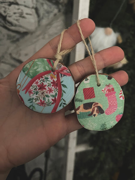 Round Wooden Ornaments - Set of 2