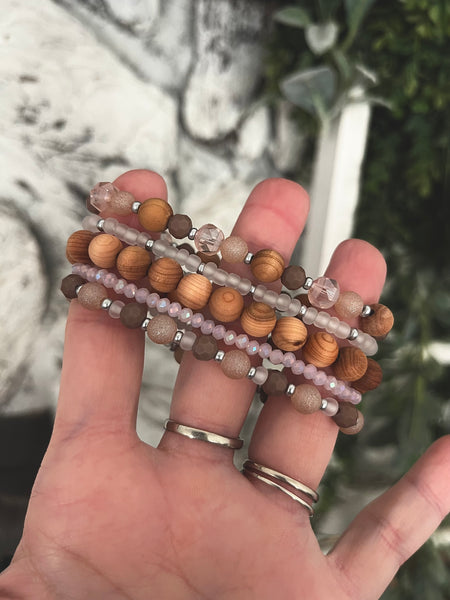 Mauve Wooded Bracelet Stack